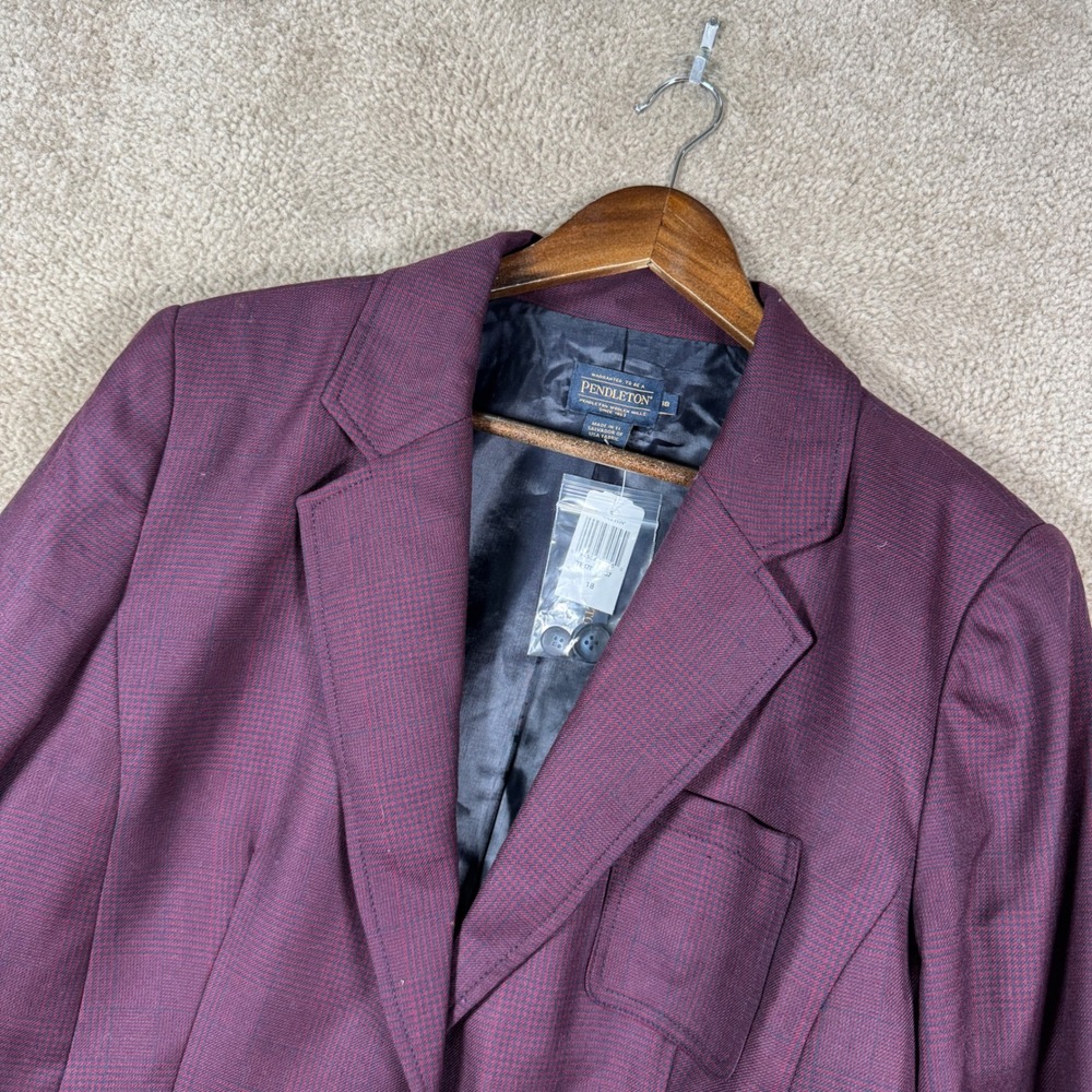 Pendleton Blazer Womens 18 Burgundy Glen Plaid Jacket Wool Career Classic New